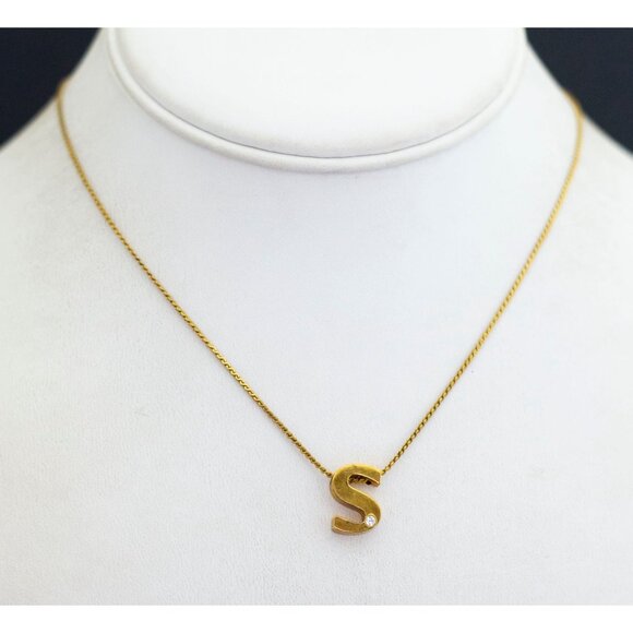 Dainty Vintage Minimalist Letter S Choker Necklace, 15 inch, G36 - Picture 2 of 3